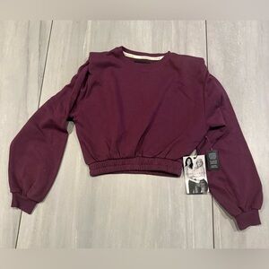 Kendall & Kylie Cropped Crewneck Sweatshirt in Deep Plum